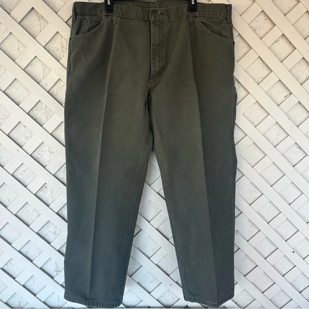 Dickies Pants Men 42x30 Green Carpenter WorkWear Canvas Baggy Y2K Olive
